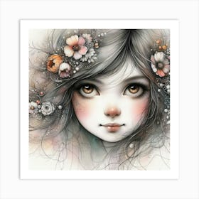 Girl With Flowers 16 Art Print