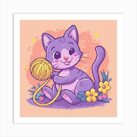 Cute Cat Playing With Yarn 1 Art Print