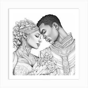 Bride And Groom Coloring Page 1 Art Print