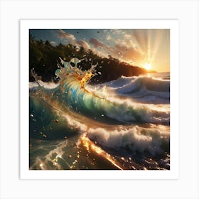 Wave Splashing At Sunset Art Print