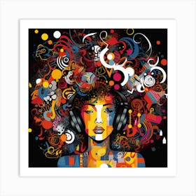 Woman With Headphones Art Print