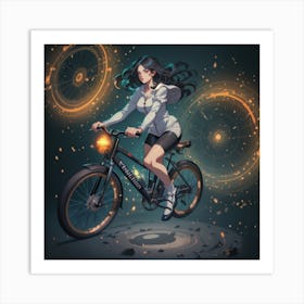 Girl And Bicycle And Timeportals Art Print