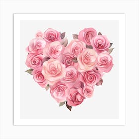 Pink Roses Heart 3 Art Print