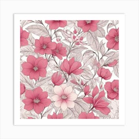 Illustrative Albedo Pink Flower Pattern Art 1 Art Print