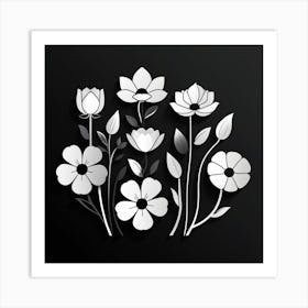 Flowers On A Black Background Art Print