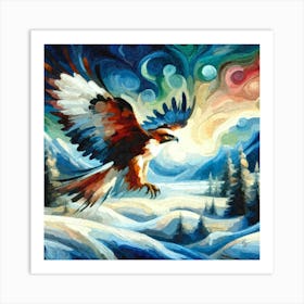 Oil Texture Abstract Hawk In Winter Sky 4 Art Print