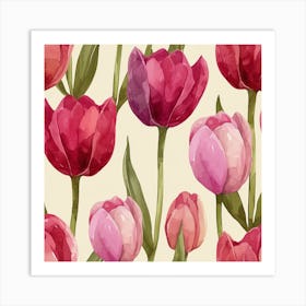 Watercolor Tulips Seamless Pattern Art Print