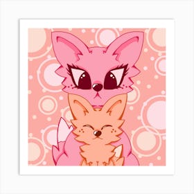 Pink Orange Foxes Art Print