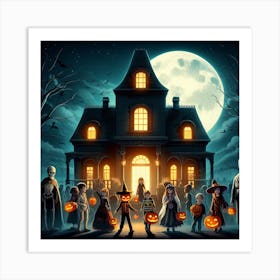 Halloween Night In Front Of The House Art Print