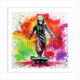 Skateboarder Splash Color Explosion Art Print