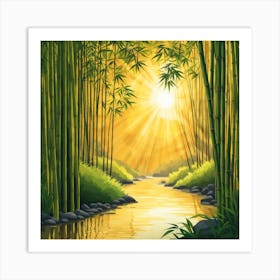 A Stream In A Bamboo Forest At Sun Rise Square Composition 419 Art Print