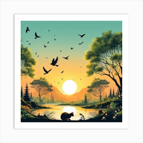 Sunset In The Forest 1 Art Print