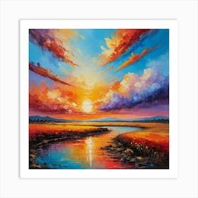 Sunset Over The River Art Print