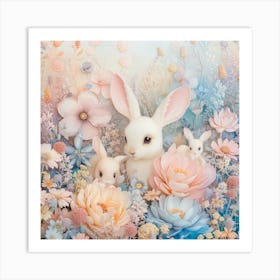 Rabbits In Flowers Art Print