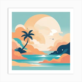 Beach Landscape With Palm Tree Art Print