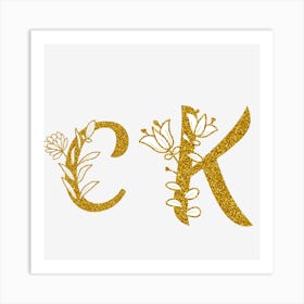 K Gold Glitter Monogram Art Print