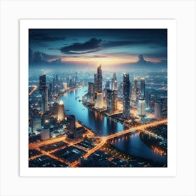 Bangkok Cityscape At Night Art Print