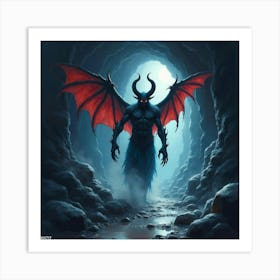 Demon Soul In A Watercolor Gloomy Cave 1 Art Print