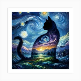 Cat In The Night Sky 2 Art Print