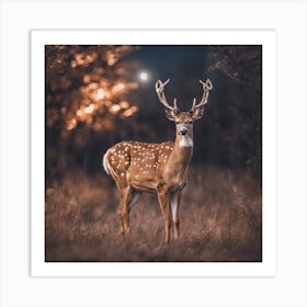 Deer At Night Art Print