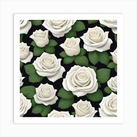 White Roses On Black Background 4 Art Print