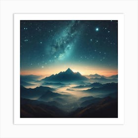 Night Sky Over Mountains Art Print