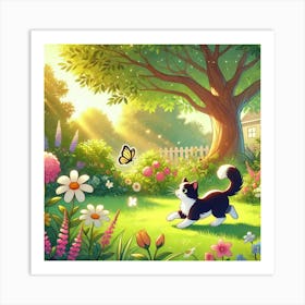 Cat In The Garden Art Print