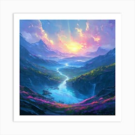 Fictional Landscape Journey Featuring A Blend Of Styles Art Print