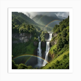 Rainbow Over Waterfall Art Print