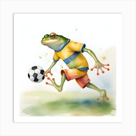 Frog Playing Soccer 1 Art Print