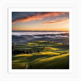 Sunrise Over The Hills Art Print