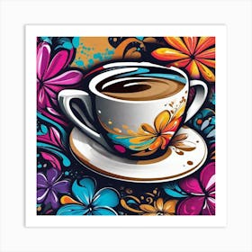 Coffee Cup With Flowers 2 Art Print