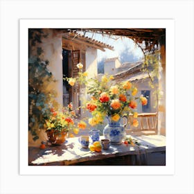 Flowers On The Window Sill Art Print