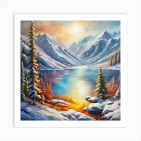 Mountain lac oil painting abstract painting art Art Print