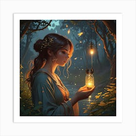 Fairytale Girl Holding A Lantern Art Print