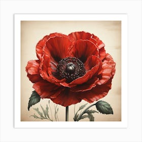 Aesthetic style, Large red poppy flower Art Print