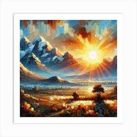 Cold Mountains Meet The Warm Morning Sun.AI 1 Art Print