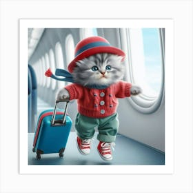 Cat On A Plane Art Print