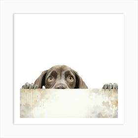 Dog Peeking Over A Sign 11 Art Print