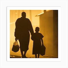 Silhouette Of A Mother And Child Art Print