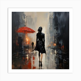 Woman Walking In The Rain 2 Art Print