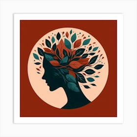 Portrait Of A Woman With Leaves Art Print