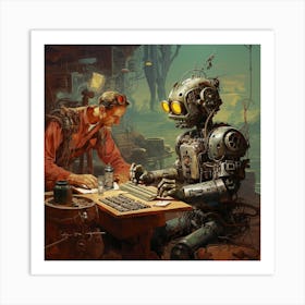 Robot And A Man Art Print