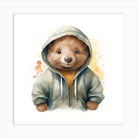 Watercolour Cartoon Wombat In A Hoodie 3 Art Print