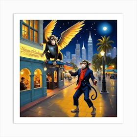 Monkeys On The Street Art Print