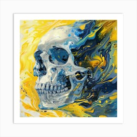 Skull In Yellow And Blue Art Print