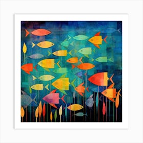 Maraclemente Fish Painting Style Of Paul Klee Seamless 2 Art Print