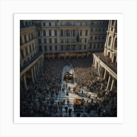 Crowds In The Square Art Print