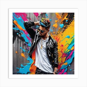 Man With Colorful Paint Splashes Art Print