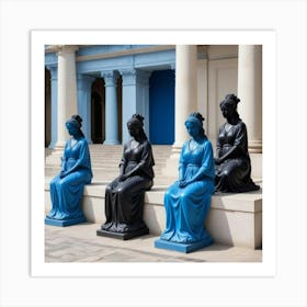 Four Women In Blue 1 Art Print